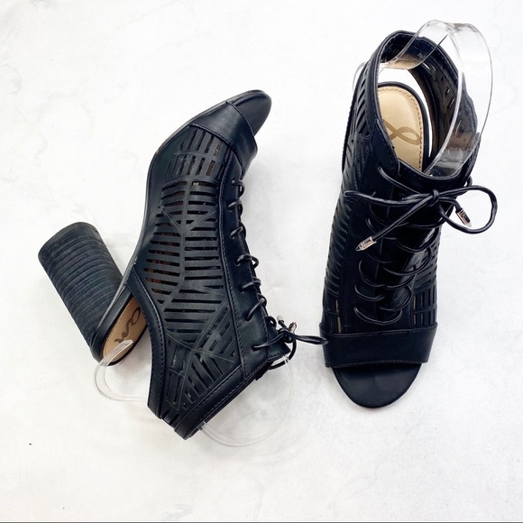 [Sam Edelman] Black Leather Lace Up Booties - Picture 1 of 8